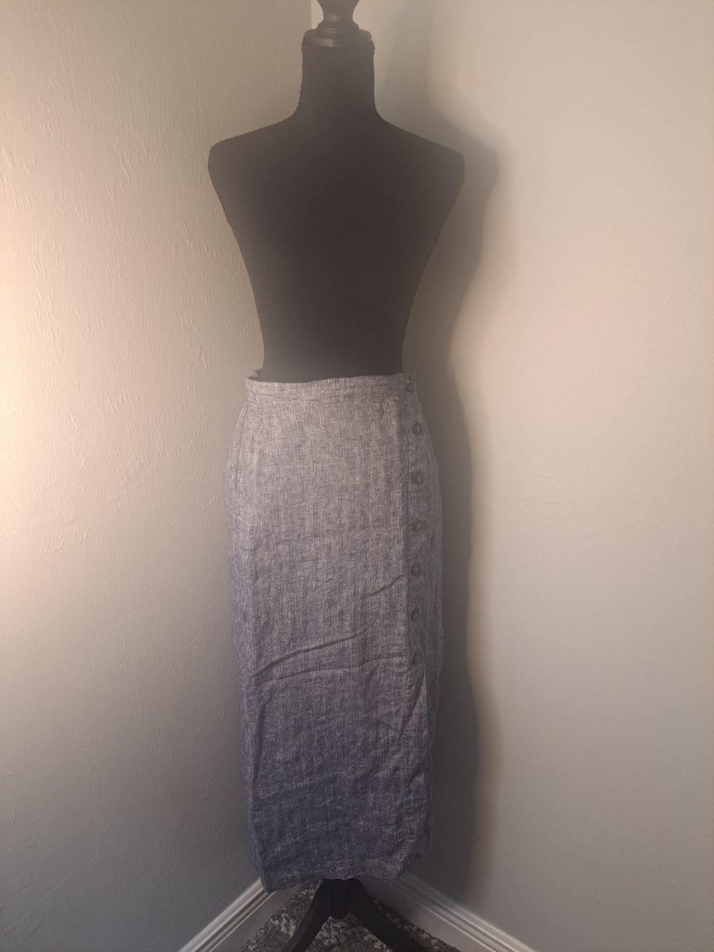 Rachel Zoe Blue Linen-Blend Button-Front Midi Skirt